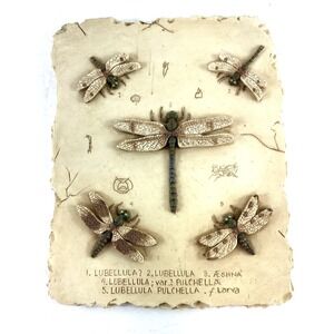 Dragonflies 3D Ceramic Wall Plaque Decoline New York Handmade Hand Painted